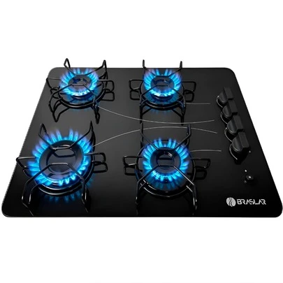 Fogão Cooktop 4 Bocas a Gás Ultra Chama 127V/220V Bivolt Acendimento Automático Vidro Braslar