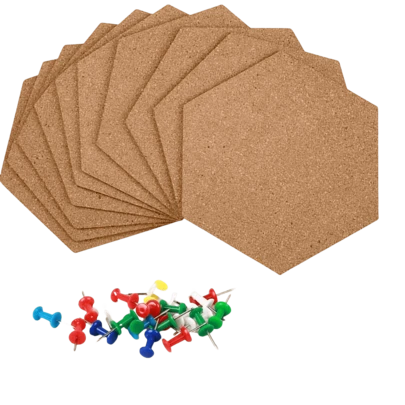 RIMEMO Baldosas de tablero de corcho hexagonal, tableros de anuncios autoadhesivos para pared, tablón de anuncios para oficina, hogar, cocina (paquete de 1/4/6/10)
