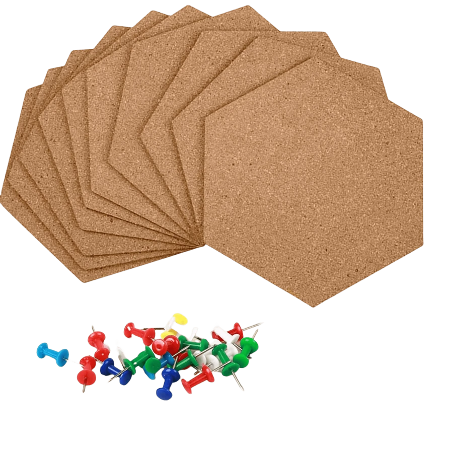 RIMEMO Hexagon Cork Board Tiles, Self-Adhesive Wall Pin Boards, Bulletin Board For Office, Home, Kitchen (1/4/6/10 Pack), Back To School - Hexagonal Cork Board - View 1