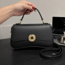 Elegant Structured Women's Handbag With Removable Strap. Made Of Premium Synthetic Leather. - Black - View 5