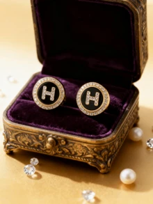 1 Pair H-Letter Round Stud Earrings, Fashionable Minimalist Elegant, Suitable For Women's Daily Wear - H Letter Earrings - View 2