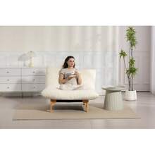 Adult Pouf Chair, Armless Armchair, With Backrest, Simple Seat, Suitable For Living Room And Bedroom, Made Of Drawstring Fabric, Can Be Used By One Person. - White - View 7