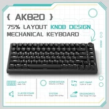 AJAZZ AK820 75% 布局有线机械游戏键盘，带音量旋钮、朝南 LED 背光、PBT 键帽、纯色背光热插拔机械键盘、符合人体工程学设计、可拆卸 USB-C 连接线、附赠拔键器 - 双手均可使用；AK820 - 查看 2