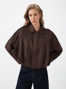 HZXVIC Women's Casual Comfortable Suede Fleece Jacket, New Autumn Collection - Coffee Brown - View 3