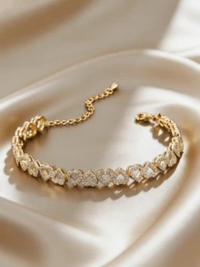 1pc Luxury Heart-Shaped Cubic Zirconia Adjustable Bracelet, Elegant Minimalist, High-End Sparkling Gift, Suitable For Women's Casual Vacation, Couples' Date Gift - Love Donation - View 2
