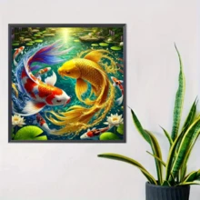1件装新款锦鲤主题钻石画套装，5D圆形水晶钻石马赛克DIY工艺品，适合制作手工礼物、客厅卧室装饰，适用于宰牲节、父亲节、母亲节、婚礼、五一劳动节、复活节、圣诞节、情人节等节日，无框 - 查看 9