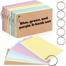 150张/套彩色活页卡片，带环，3x5英寸带横线索引卡，学习记忆卡，适用于学习、学校、大学用品 - 隨機色-3個 - 查看 16