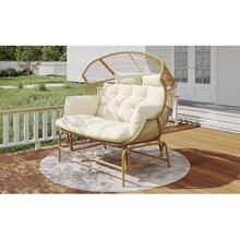 Double Garden Rocking Chair, Patio Hanging Chair, Outdoor Swing Egg Chair, Rocking Chair, Garden Swing, Balcony Swing, Wooden - Khaki - View 7