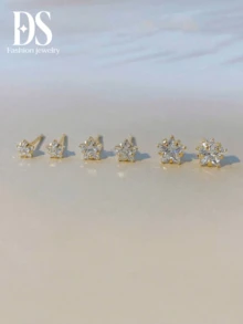 Bộ 6 khuyên tai đính đá hình ngôi sao năm cánh - Vàng - Xem 2