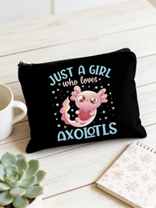 Cute Axolotl Print Makeup Bag, Just A Girl Who Loves Axolotls Cosmetic Bag, Portable Travel Toiletry Bag, - Multicolor - View 6