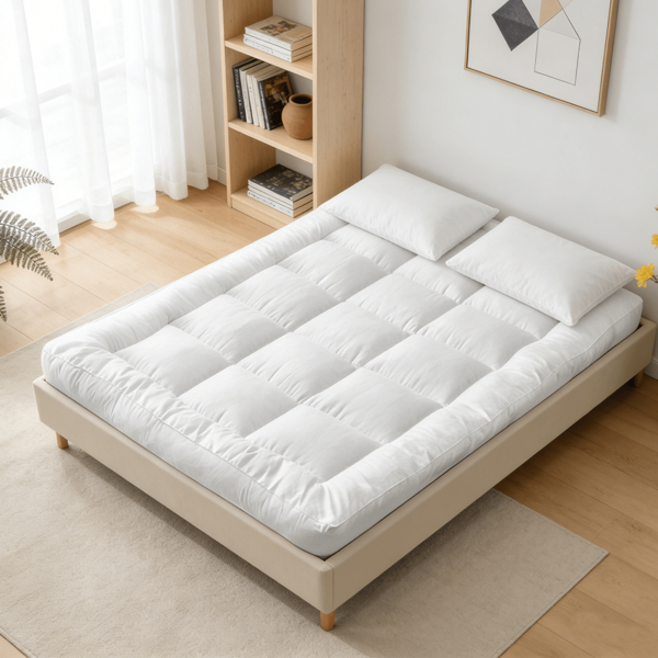 Microfibre Mattress Topper 10cm Heavy Fill Single Double King Super King Box Stitched And Elasticated Corner Straps Four Sizes To Choose 3D+ Velvet Heavy Fill Super Soft And Fluffy Hand Filled Single Stitched