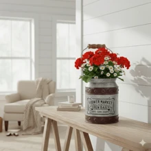1pc Galvanized Metal Flower Bucket Container - Decorative Vintage Vase Suitable For Dried Flower Arrangement, Farmhouse Home Decor - A - View 6