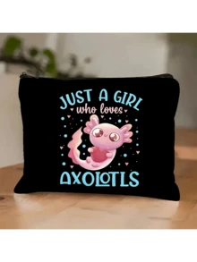 Cute Axolotl Print Makeup Bag, Just A Girl Who Loves Axolotls Cosmetic Bag, Portable Travel Toiletry Bag, - Multicolor - View 4