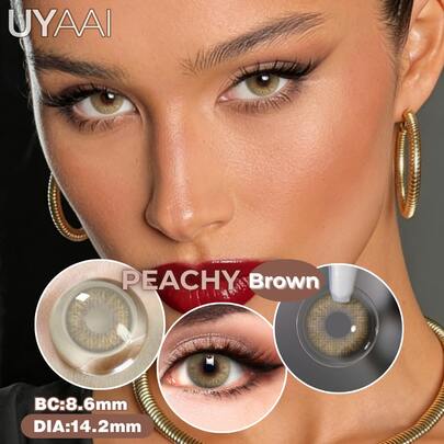  UYAAI Natural Brown 1 Pair Yearly Disposable 14.2mm All-Day Comfort Natural Fusion Water Light Effect Soft & Breathable For Daily Wear Photoshoot & Casual Everyday Use Fashion Eye Beauty Accessories
