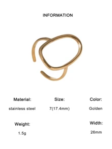 1pc Fashionable Versatile Minimalist INS Exaggerated Design Sense Extremely Simple Elegant Plated Gold Stainless Steel Geometric Elliptical Open Ring, Suitable For Women's Daily, Party, And Date Wear - Multicolor - View 7