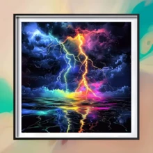 1件装全新闪电主题钻石画套装，5D圆形水晶钻石马赛克DIY工艺品，适合作为手工礼品，装饰客厅、卧室，也适合宰牲节、父亲节、母亲节、婚礼季、五一劳动节、复活节、圣诞节、情人节等场合，无框。 - 查看 10