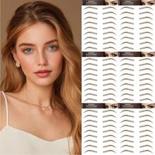 6张54对4D棕色仿真毛发防水眉毛纹身贴纸，可撕除，临时眉形修饰贴纸，拱形款式 - 棕色 - 查看 6