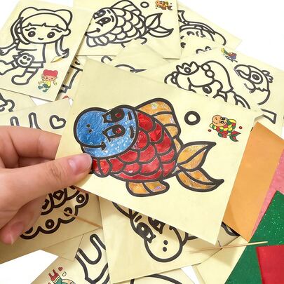 1/10/50pcs Kids Magic Shiny Sticker Art, Kindergarten DIY Craft Sticker Painting, Colorful Sticker, Back To School Classroom Gift Toy (Includes Shiny Paper + Random Pattern + No Bamboo Stick)