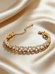 1pc Luxury Heart-Shaped Cubic Zirconia Adjustable Bracelet, Elegant Minimalist, High-End Sparkling Gift, Suitable For Women's Casual Vacation, Couples' Date Gift - Love Donation - View 7