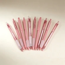 7支/套可伸缩凝胶笔，细笔尖，速干，黑色墨水，适合学生、记日记和办公使用——返校必备 - 玫瑰紅 - 查看 9