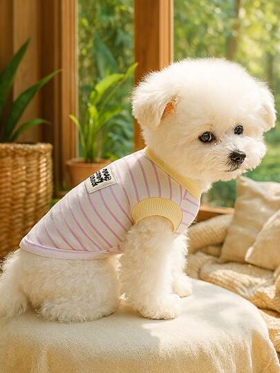 PETCIRCLE 1 pieza Ropa para mascotas, Arnés de chaleco para perro/gato, Nuevo arnés transpirable y cómodo para cachorros de primavera/verano - Rayas moradas y blancas