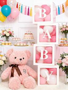 8个装婴儿派对气球盒，带“BABY”字母，性别揭晓派对透明气球盒，一周岁生日装饰，生日派对用品，男女宝宝均适用，纸质气球盒，婴儿派对礼物，婴儿派对摄影道具，派对回礼盒，不含气球 - 白色 - 查看 11