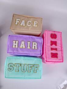 4件套简约大容量毛巾刺绣字母PU刺绣字母化妆包洗漱包 - 彩色 - 查看 12