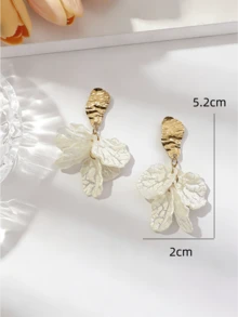 1對甜美風格貝殼形狀人造珍珠吊墜耳環和花朵形狀人造珍珠耳環，適合女性日常佩戴、派對和度假 - 白色 - 查看 7