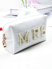 1pc Waterproof Bridal Cosmetic Bag, Large Capacity Elegant Toiletry Bag For Women, Back To School Season - White - View 7