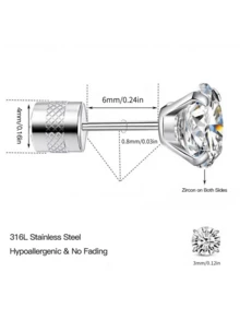 1只低致敏性植入级金属螺丝耳环，适合敏感耳，5A级立方氧化锆钛金属耳环，男女通用双面耳环，耳部穿刺饰品 - 銀色鋯石耳環 - 查看 3