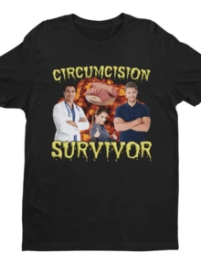 Circumcision Survivor Shirt Cringe Inappropriate Tee - 黑色 - 查看 1