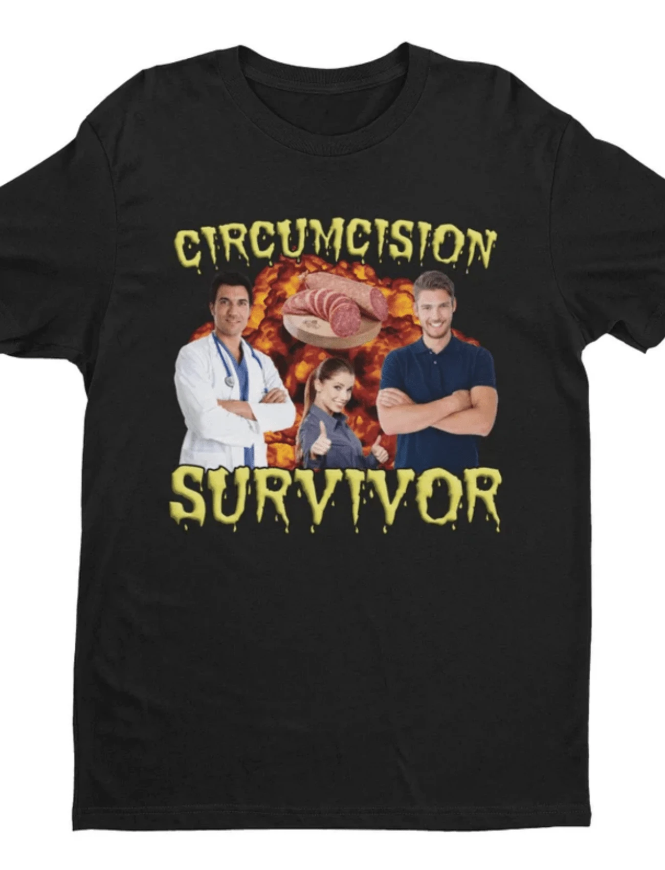 Circumcision Survivor Shirt Cringe Inappropriate Tee - 黑色 - 查看 1