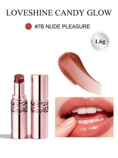 Yves Saint Laurent Loveshine 7B Nude Pleasure Serie Lippenbalsam - rosa Tube, feuchtigkeitsspendend, leicht aufzutragen, Reisegröße 1,6g/0,06oz