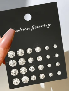 48/24 Stücke minimalistischer, eleganter Modeschmuck-Set mit Strass-Geometriemuster, geeignet für Frauen für Urlaub, Party, Date, Bankett, Reise, Fotoshooting, tägliches Styling, neuer vielseitiger Allround-Stil - Silber - Übersicht 5