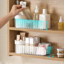 Organizador de baño giratorio transparente, caja de almacenamiento de maquillaje y artículos de tocador ahorradora de espacio para el mostrador del tocador - Multicolor - Ver 4