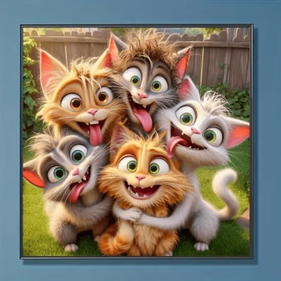 1件装全新5D钻石画套装，卡通猫主题，DIY水晶钻石马赛克工艺品，适合制作手工礼物、客厅/卧室装饰，适用于宰牲节、劳动节、复活节、圣诞节、情人节等节日，无框