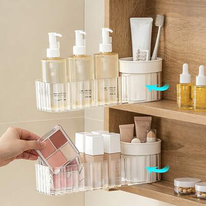 Clear Rotatable Bathroom Cabinet Organizer, Space-Saving Makeup & Toiletries Storage Box For Vanity Countertop