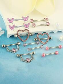 12件/套 铜锆石心形和蝴蝶形乳环，适合日常佩戴 - 一對乳環 - 查看 2