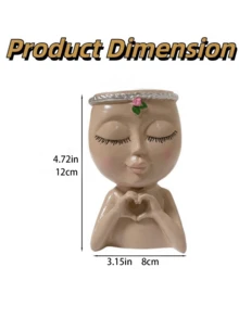 Face-Shaped Planter, Heart-Shaped Hand Planter, Resin Human Head Planter, Suitable For Indoor Plants, Cute Succulent Planter With Drainage Hole, Gardening Gift, Suitable For Women, Mothers, Teachers, Home Decor (Brown) - B - View 7