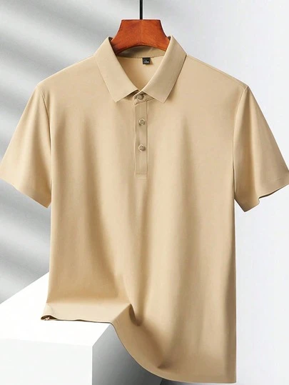 1pc Men's Solid Color Silk-Like Polo Shirt