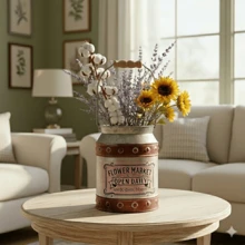 1pc Galvanized Metal Flower Bucket Container - Decorative Vintage Vase Suitable For Dried Flower Arrangement, Farmhouse Home Decor - A - View 2
