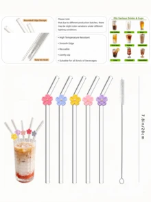 5pcs Reusable Straws Set, Includes Straws And Cleaning Brush, Suitable For Milkshakes, Iced Coffee, Matcha, Essential Kitchen Supplies, Kitchenware, Holiday Gift - Multicolor - View 7