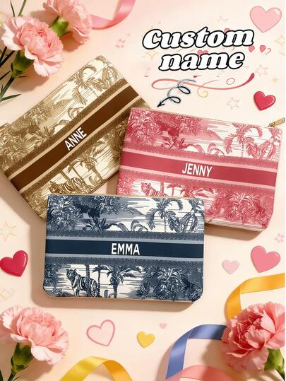 Personalized Fashion Polyester Cosmetic Bag With Makeup Pattern And Customized Name - Washable, Zipper Closure, Lightweight, Fade-Resistant, Foldable Makeup Bag, Personalized Toiletry Bag, Bridesmaid Makeup Bag, Bridesmaid Gift, Women's Gift, Anniversary Gift, Valentine's Day Gift, Birthday Gift, Wedding Gift, Best Friend Gift, Mom/Her/Girlfriend/Wife/Friend Gift, Makeup Bag, Travel Accessory