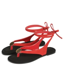 Flat Sandals For Women Roman Style Strappy Sandals Comfortable Dressy Beach Flip Flop Slides Thong Sandals With Metal Circular Spring Summer Outfits - Đỏ - Xem 8