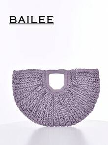 BAILEE 一款休閒時尚度假風編織扇形手提包，拉鍊開合，大容量，適合搭配穿搭，亦可作為禮物選擇 - 彩色 - 查看 15