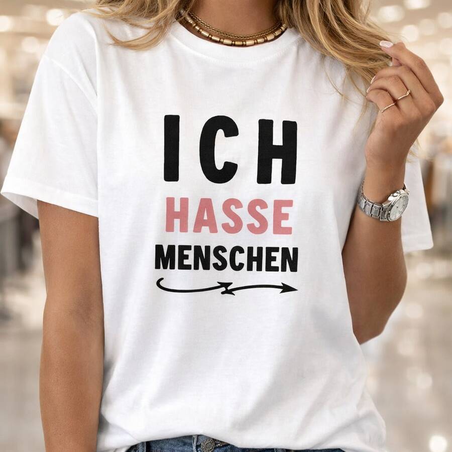 1 pieza, camiseta de algodón de talla grande para mujer con estampado de letras "I CH HASSE MENSCHEN", camiseta blanca casual para mujer, ideal para uso diario, regalos de cumpleaños, regalos de Navidad, regalos de Halloween o como camiseta conmemorativa para amigos o seres queridos. También adecuada como camiseta de manga larga. Entrega rápida. - Blanco - Ver 1