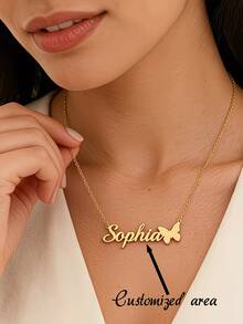 [Customization] Personalized Name Butterfly Necklace, Exquisite, Simple, And High-End Name Necklace, A Perfect Birthday Gift, Mother's Day Gift, Or A Present For Mom. - Multicolor - View 1