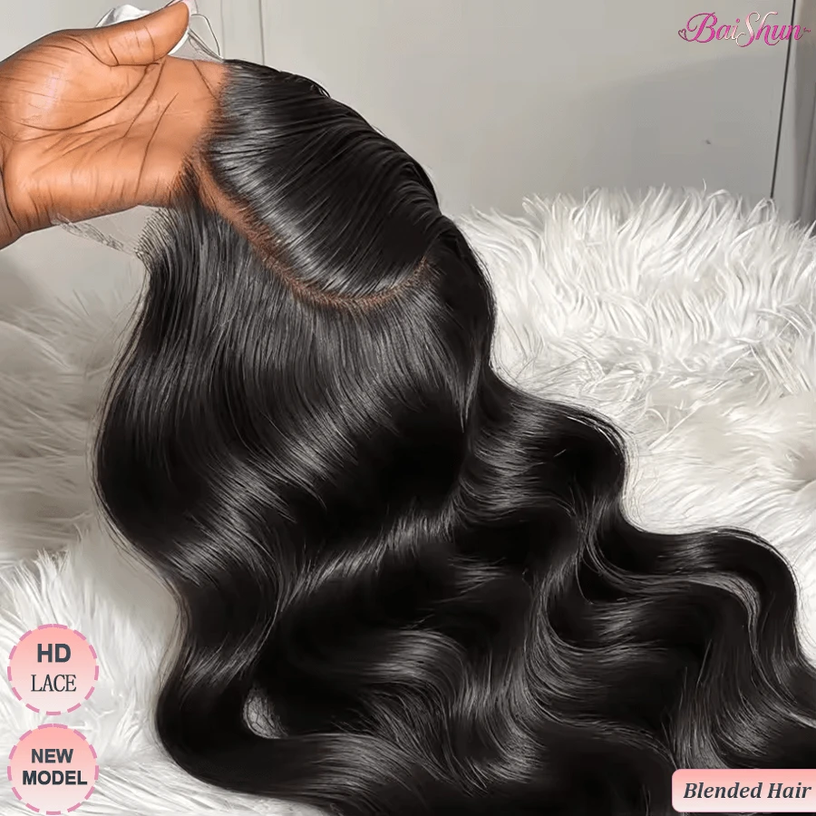 13x4 13x6 高清蕾丝前假发，真人混纺发丝，26英寸自然黑色水波纹真人前额假发，200密度，12A级，5x5无胶假发，蕾丝前假发，预先拔毛，女士无胶前额假发