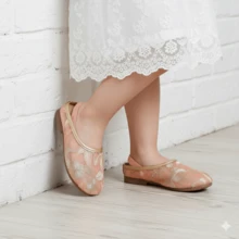 1 Pair Girls' Embroidered Mesh Fashion Shoes, Pink Floral Mesh Mary Jane Shoes With Elastic Strap, Round Toe Design, Contrast Gold Metal Strap, Lightweight Breathable Hook And Loop Closure Flat Princess Shoes, Textured Sole For Comfort And Stability, Suitable For 2-14 Years Old Girls For Occasions Like Parties, Holidays, Vacations - Màu Hồng  San hô - Xem 6