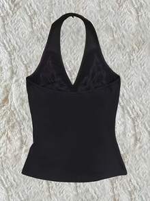 Women's Y2K Retro Sequin Butterfly Beaded Embroidered Knit Halter Neck Camisole Black Casual Summer - Black - View 2
